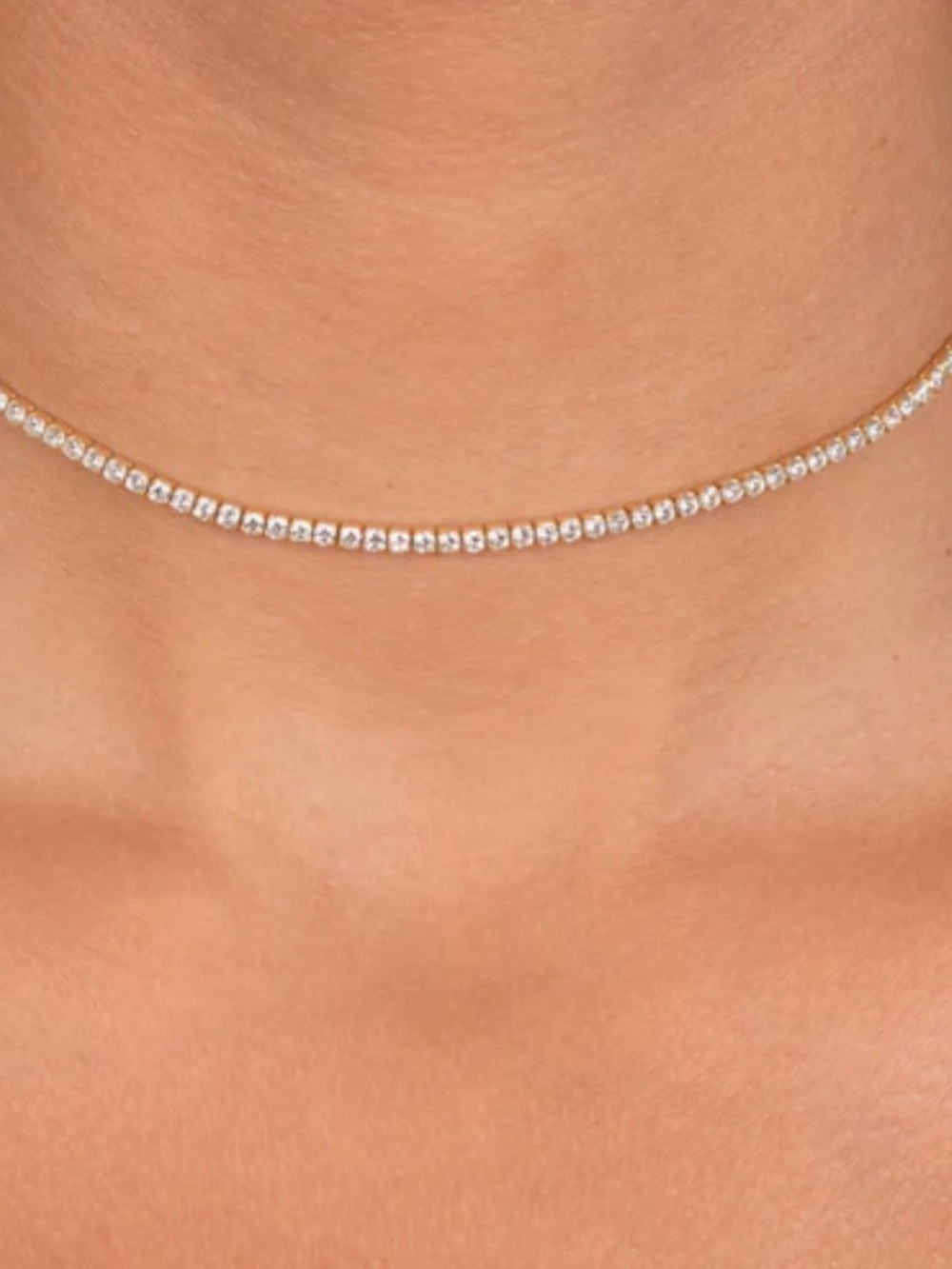 Adina Eden Classic Silver Tone 2mm thin Tennis Choker With CZ Stones NEW